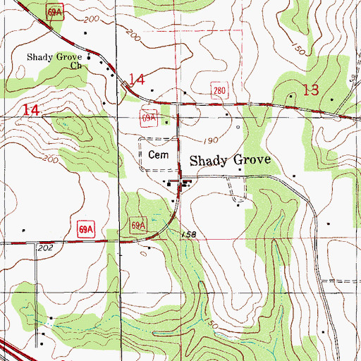 Topographic Map of Shady Grove Baptist Church, FL