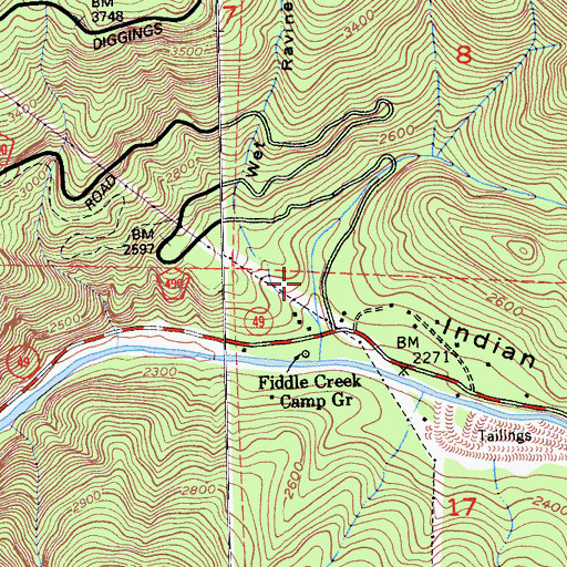Topographic Map of Upper Carlton Campground, CA