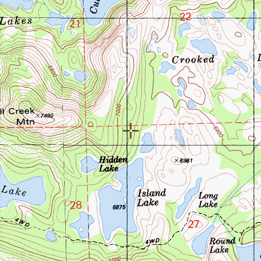 Topographic Map of Crooked Lakes Trail, CA