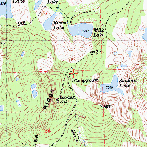 Topographic Map of Grouse Ridge Campground, CA