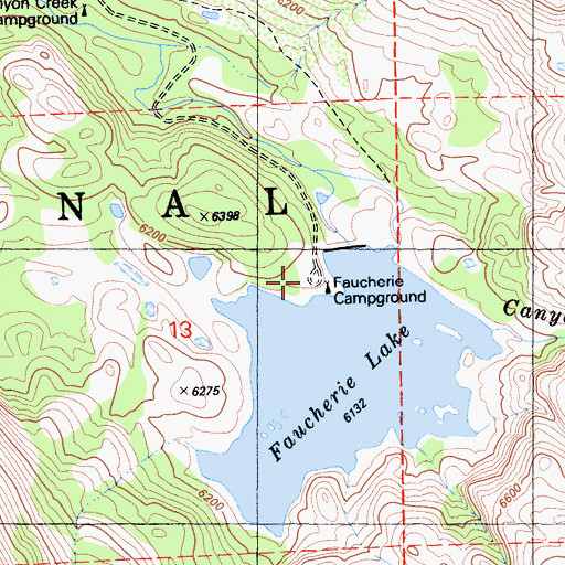 Topographic Map of Faucherie Campground, CA