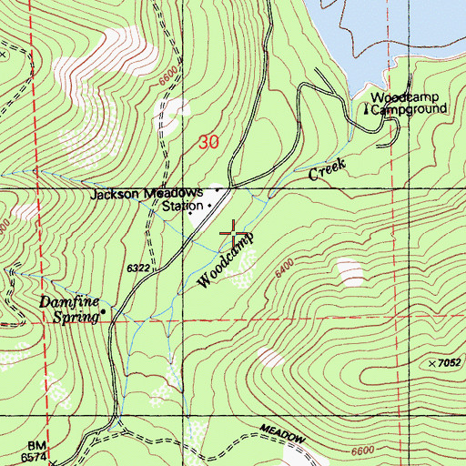 Topographic Map of Woodcamp Creek Interpretive Trail, CA