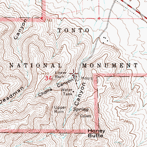 Topographic Map of Cholla Canyon, AZ
