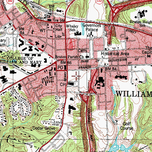 Topographic Map of DeWitt Wallace Decorative Arts Museum, VA