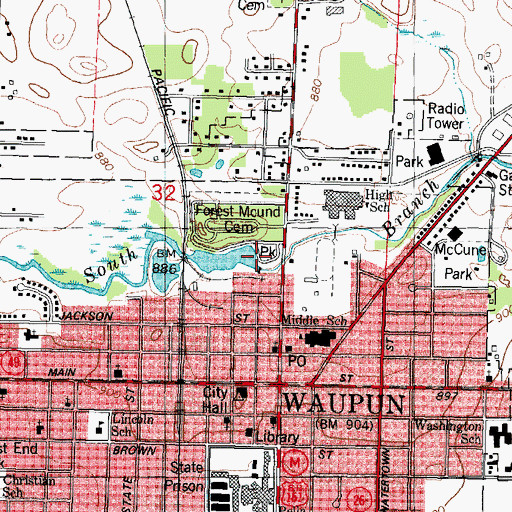 Topographic Map of Waupun Lake, WI