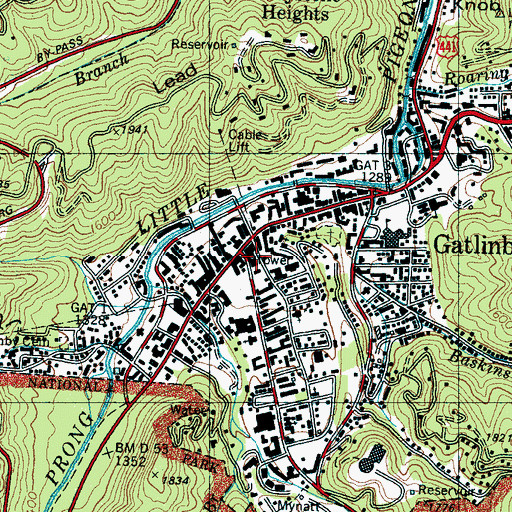 Topographic Map of Gatlinburg Space Needle, TN
