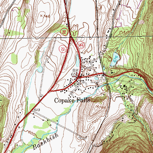 Topographic Map of Copake Falls Census Designated Place, NY