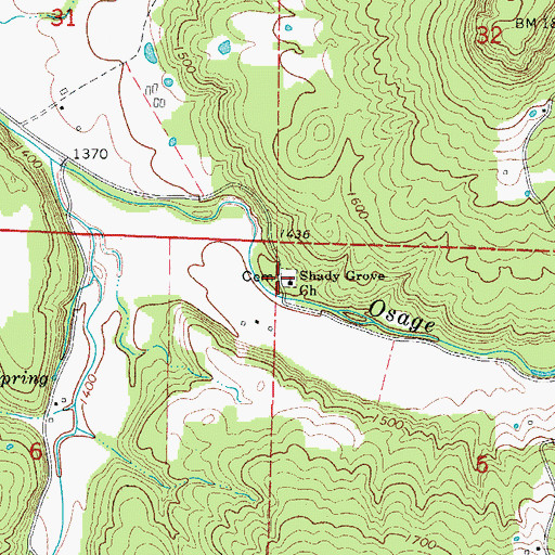 Topographic Map of Shady Grove Cemetery, AR