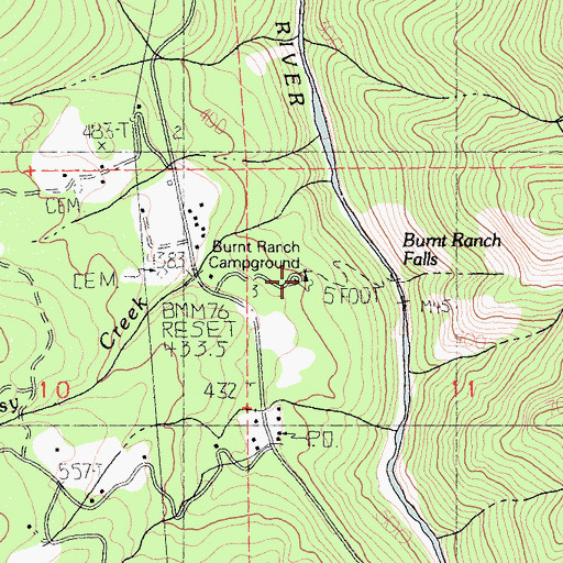 Topographic Map of Burnt Ranch Campground, CA