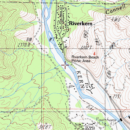 Topographic Map of Riverkern Beach Picnic Area, CA