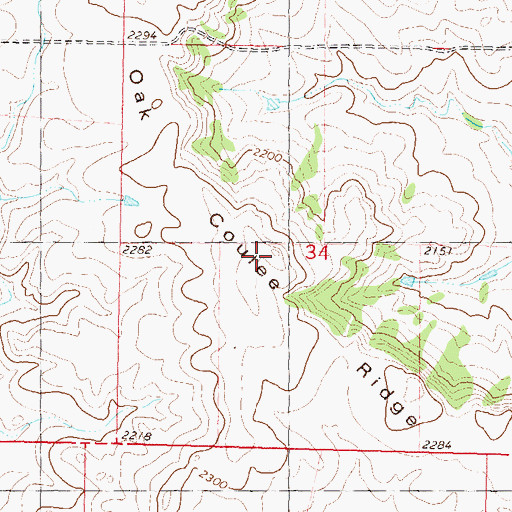Topographic Map of Oak Coulee Ridge, ND