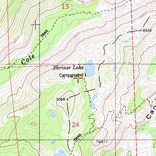 Topographic Map of Shriner Lake Campground, CA