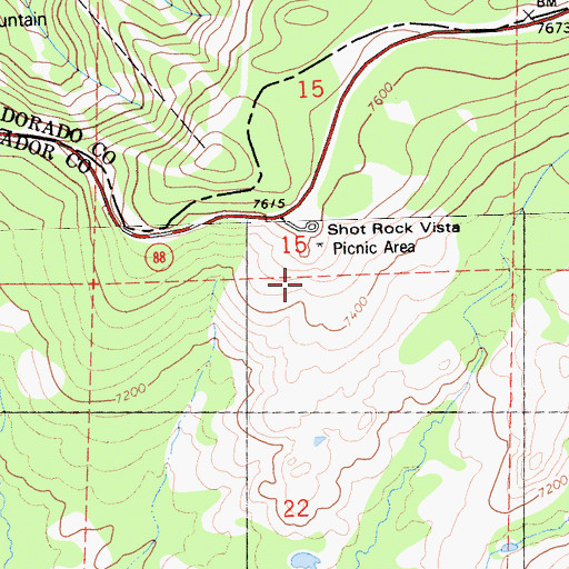 Topographic Map of Shot Rock Vista Campground, CA