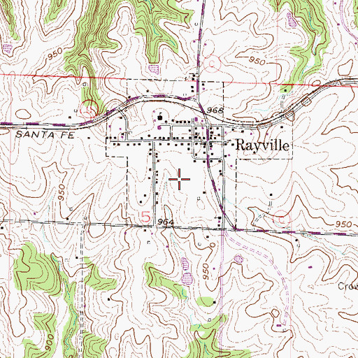 Topographic Map of Rayville Census Designated Place, MO
