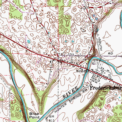 Topographic Map of Fredericksburg Census Designated Place, IN