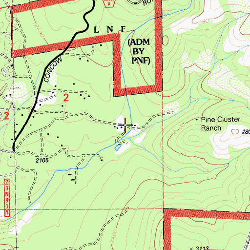 Topographic Map of Pine Cluster Ranch, CA