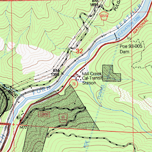 Topographic Map of Mill Creek Cal-Transit Station, CA