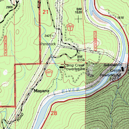 Topographic Map of Camp Creek Powerhouse, CA
