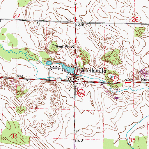Topographic Map of Kohlsville Millpond, WI