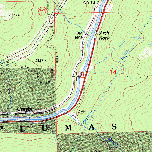 Topographic Map of Shady Rest Receration Area, CA