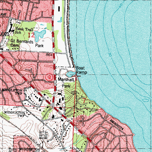 Topographic Map of Marshall Beach, WI