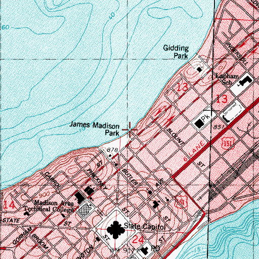 Topographic Map of James Madison Beach, WI