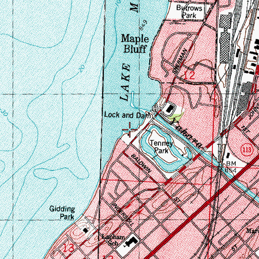 Topographic Map of Tenney Beach, WI