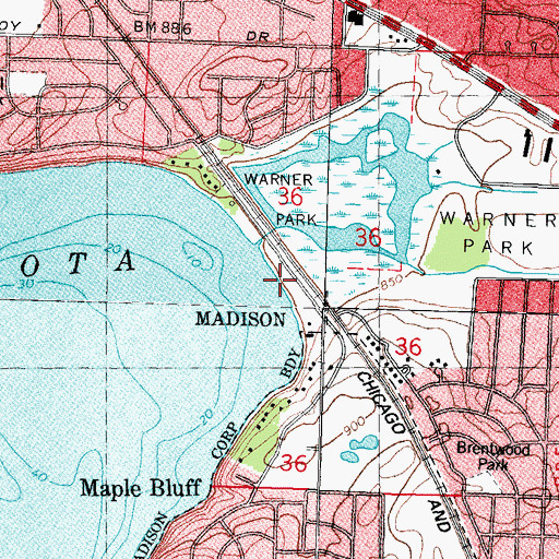 Topographic Map of Warner Beach, WI