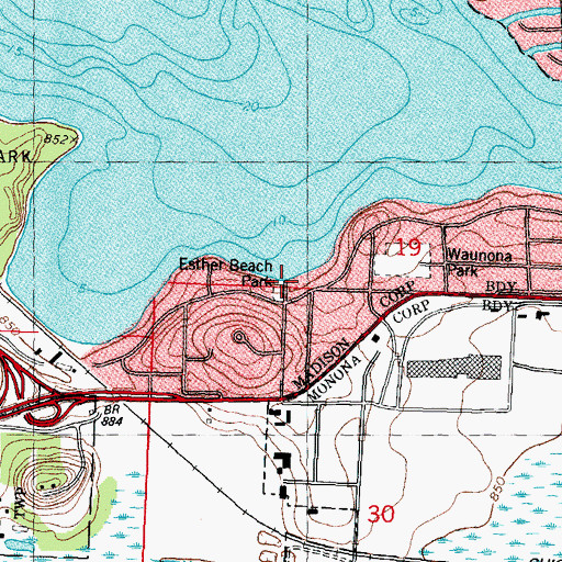 Topographic Map of Esther Beach, WI