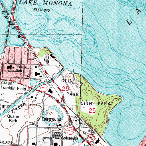 Topographic Map of Olin Beach, WI