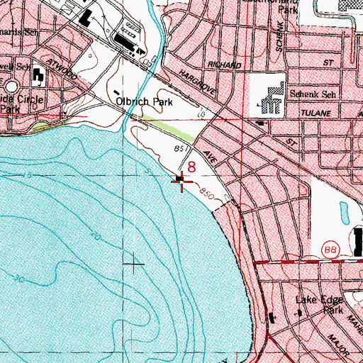 Topographic Map of Olbrich Beach, WI