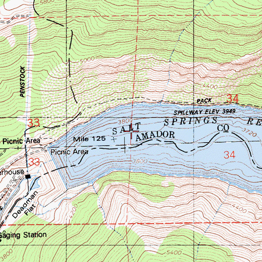 Topographic Map of Salt Springs Campground, CA