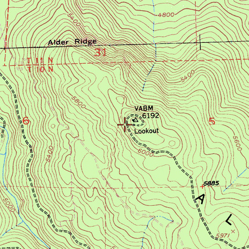Topographic Map of Alder Ridge Lookout Tower, CA
