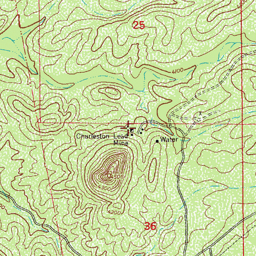 Topographic Map of Charleston Lead Mine, AZ