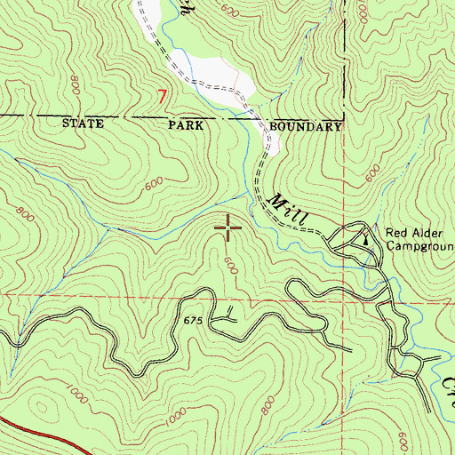 Topographic Map of Mill Creek Recreation Site, CA