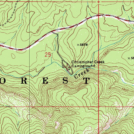 Topographic Map of Christopher Creek Campground, AZ