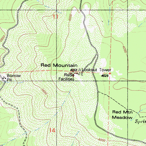 Topographic Map of Red Mountain Lookout, CA