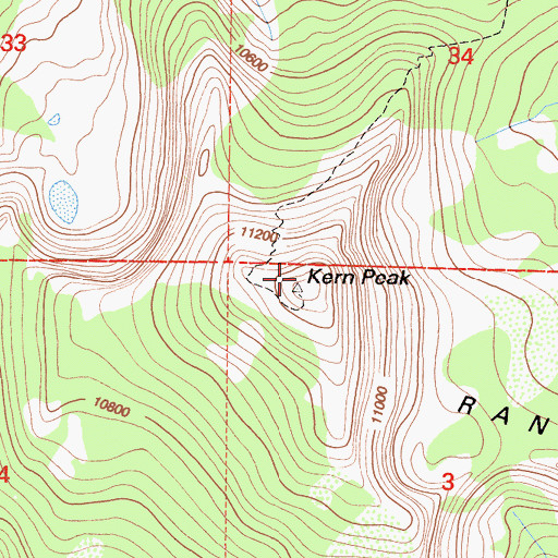 Topographic Map of Kern Peak Lookout, CA