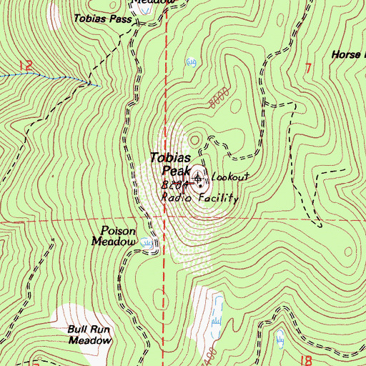 Topographic Map of Tobias Lookout, CA