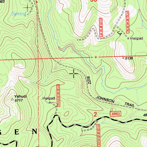 Topographic Map of Bizz Johnson Trail, CA
