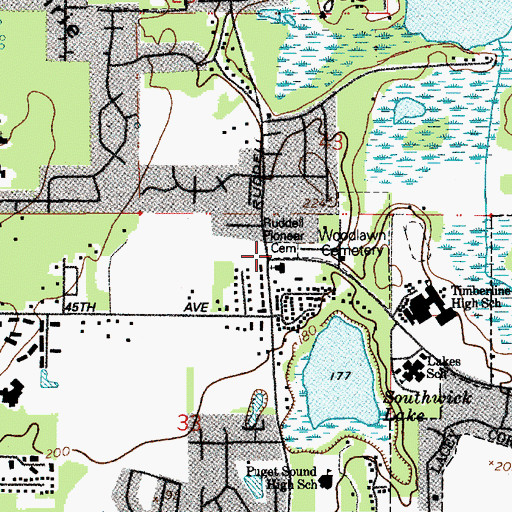 Topographic Map of Ruddell Pioneer Cemetery, WA