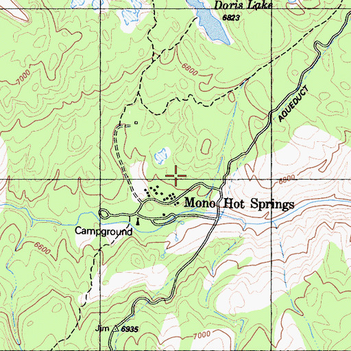 Topographic Map of Mono Hot Springs Resort, CA