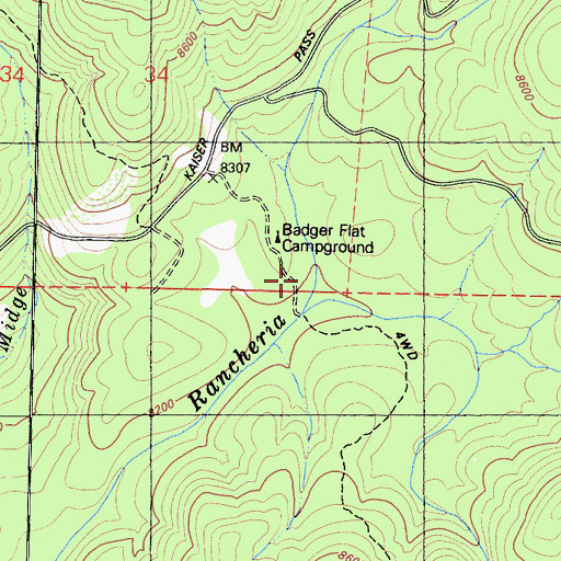 Topographic Map of Badger Flat Picnic Area, CA