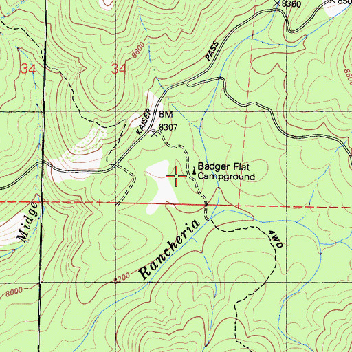 Topographic Map of Badger Flat Campground, CA