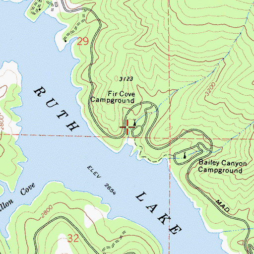 Topographic Map of Fir Cove Campground, CA