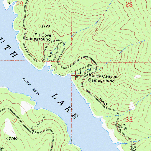 Topographic Map of Bailey Canyon Campground, CA