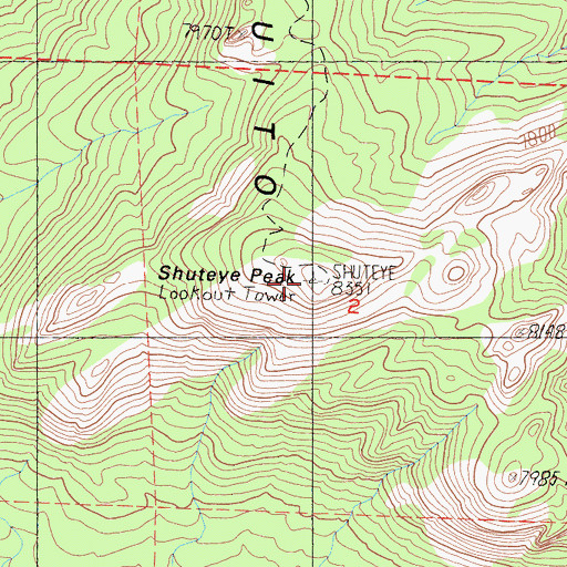 Topographic Map of Shuteye Peak Lookout, CA