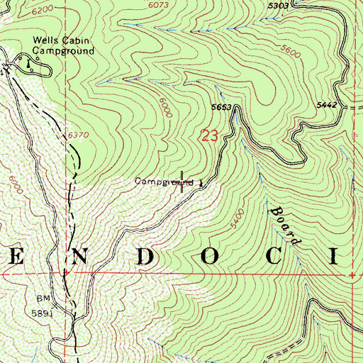 Topographic Map of Brewer Oak Recreation Site, CA