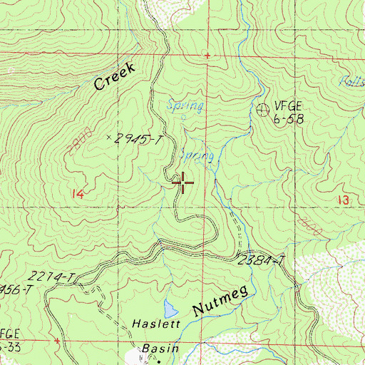 Topographic Map of Nutmeg Campground, CA
