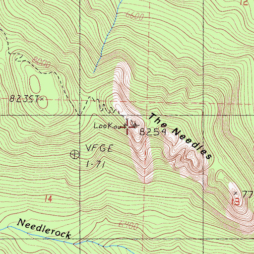 Topographic Map of Needles Lookout, CA
